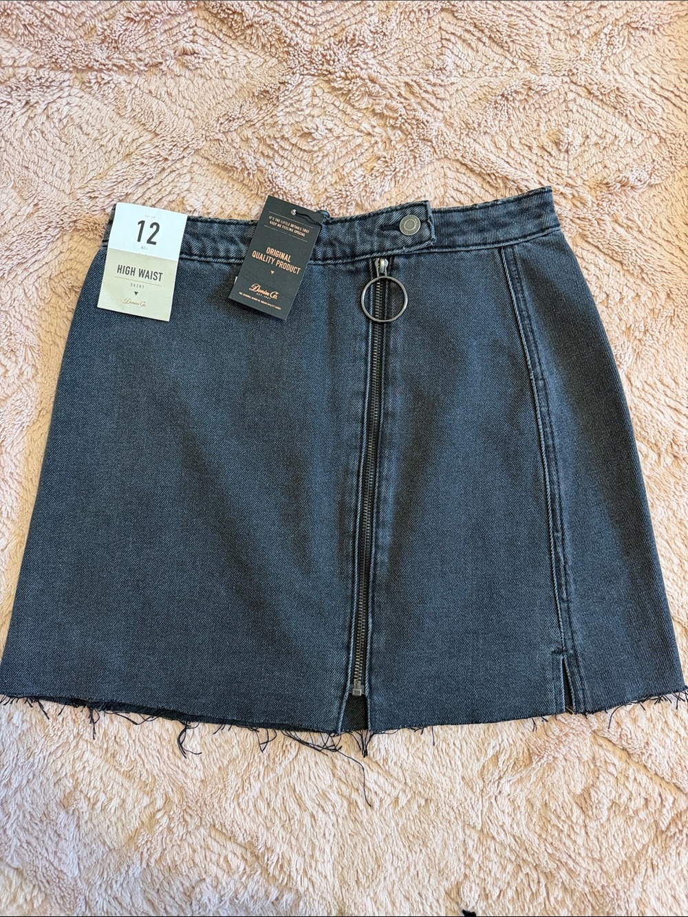 Denim&Co Black High-Waist Mini Skirt with Front Zip Ring